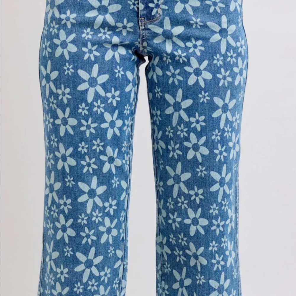 Judy Blue Blue Floral Wide Leg Jeans